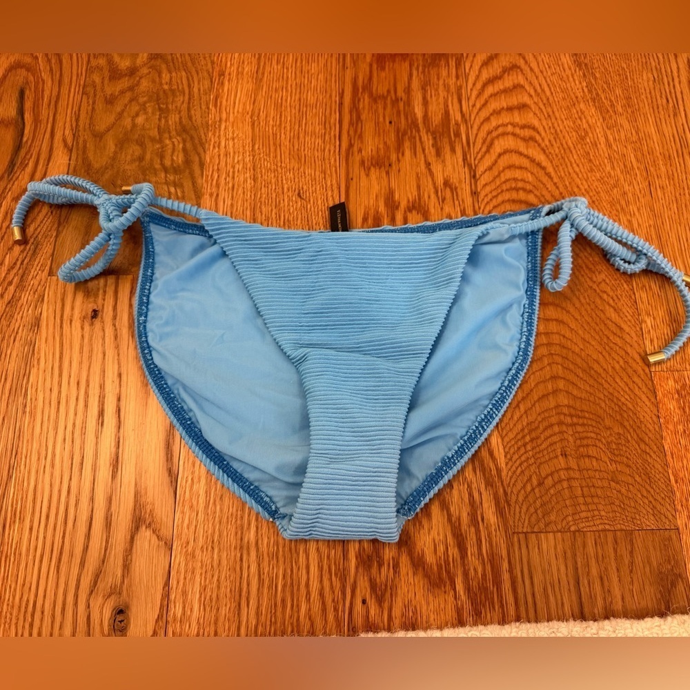 ViX Paula Hermanny Kayla Side Tie Ribbed Blue Bikini Bottoms Size M